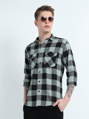 DOBBY CHECKERED DOUBLE POCKET SHIRT