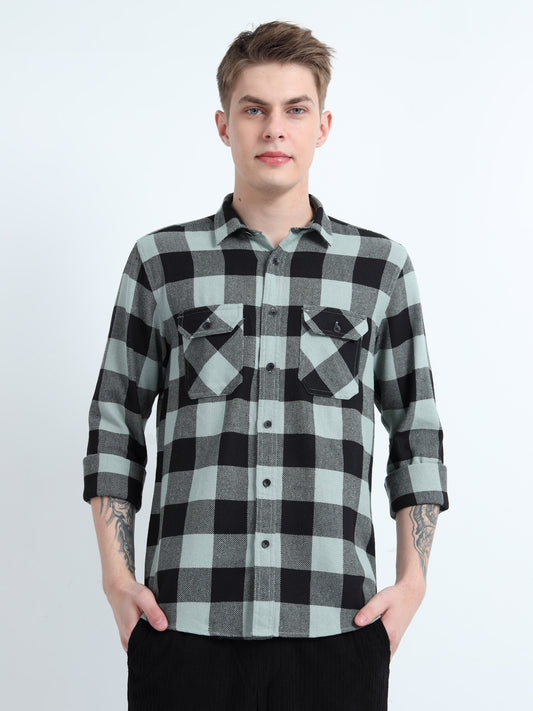 DOBBY CHECKERED DOUBLE POCKET SHIRT