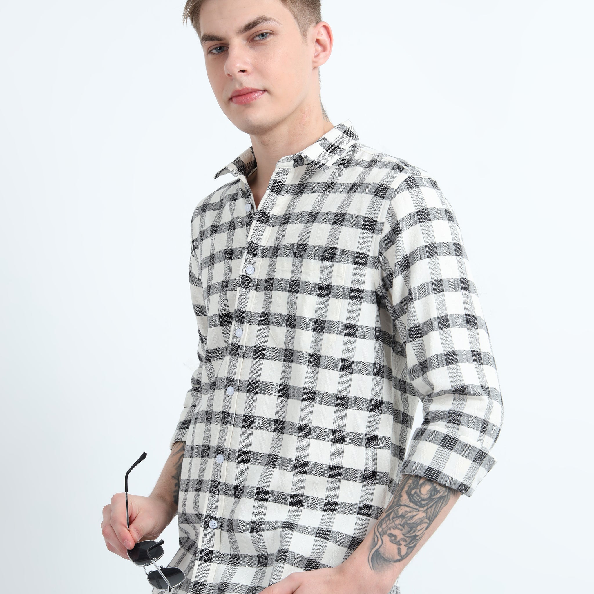 DOBBY CHECKERED SINGLE POCKET SHIRT