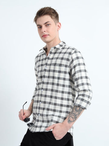 DOBBY CHECKERED SINGLE POCKET SHIRT