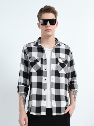 DOBBY CHECKERED DOUBLE POCKET SHIRT