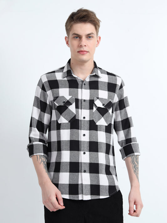 DOBBY CHECKERED DOUBLE POCKET SHIRT