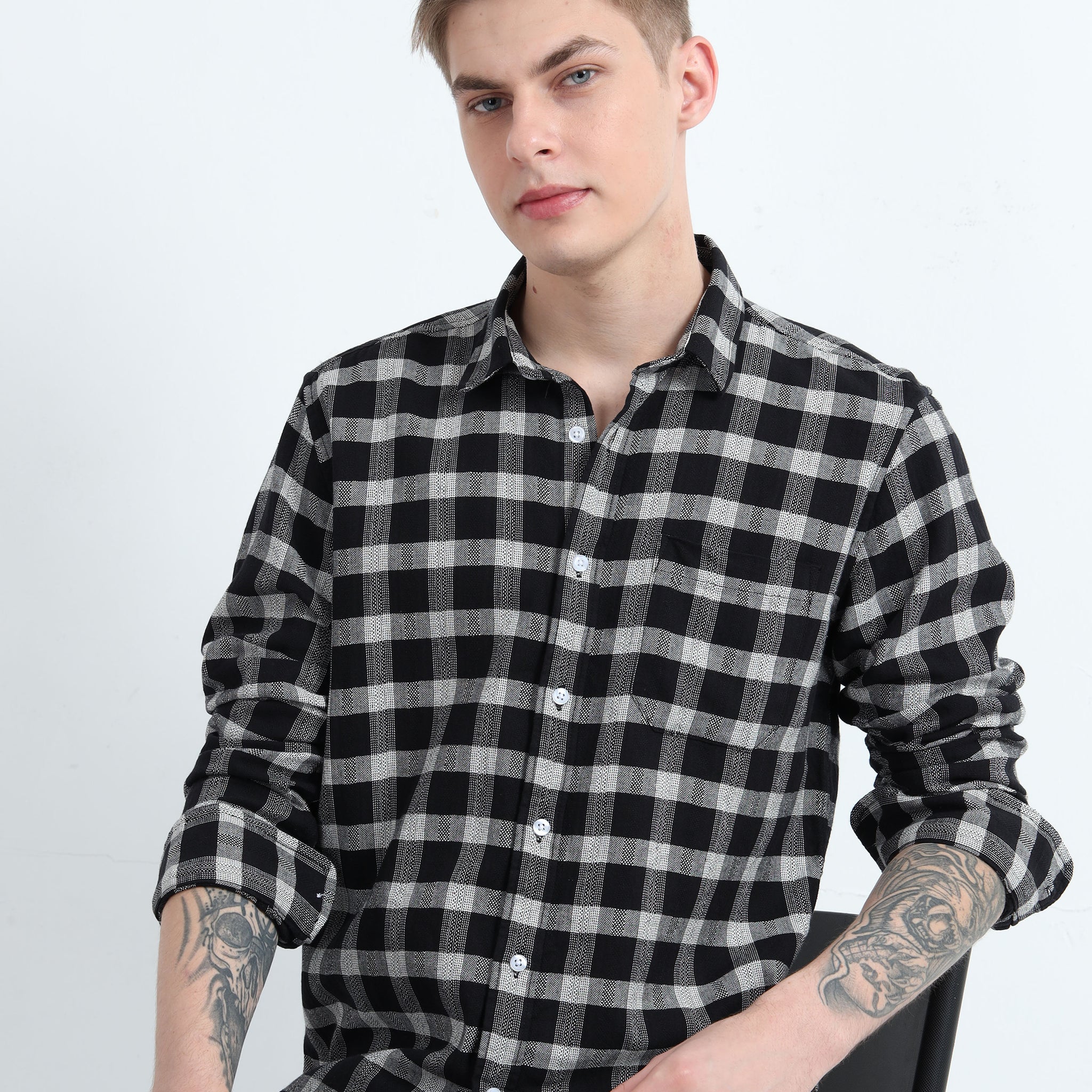 DOBBY CHECKERED SINGLE POCKET SHIRT