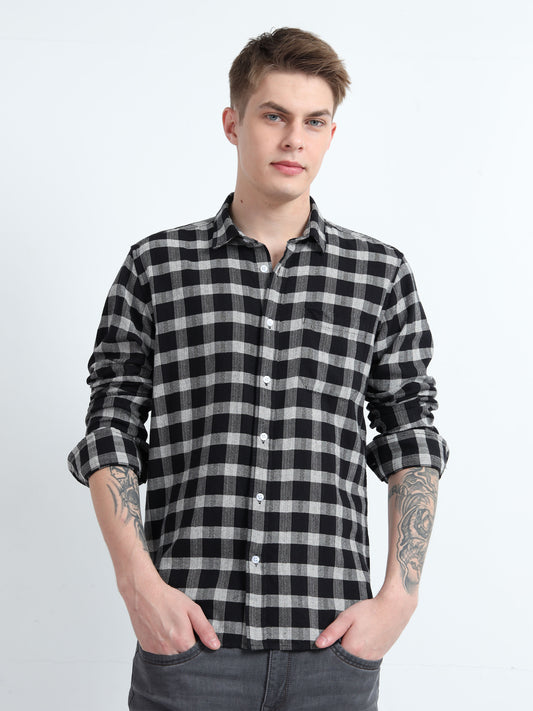 DOBBY CHECKERED SINGLE POCKET SHIRT