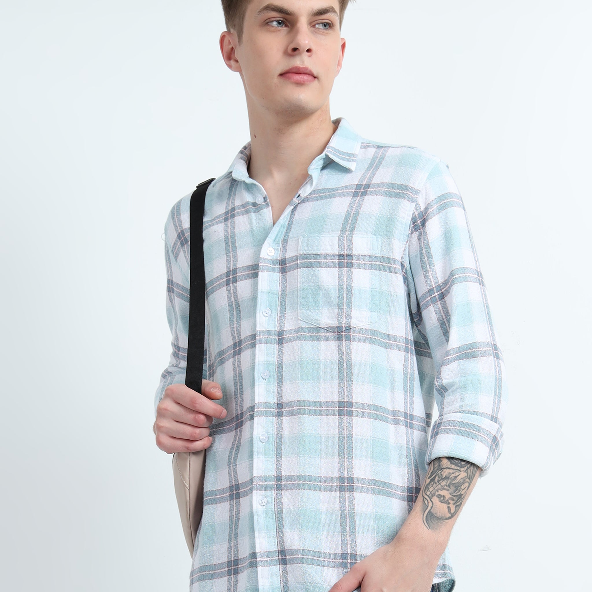 DOBBY CHECKERED LIGHT BLUE SHIRT