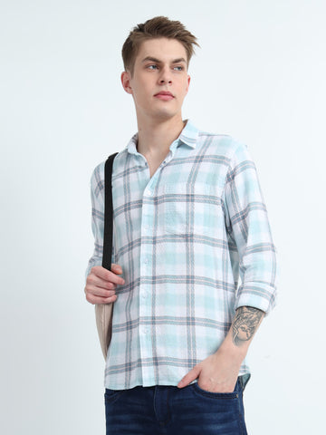 DOBBY CHECKERED LIGHT BLUE SHIRT