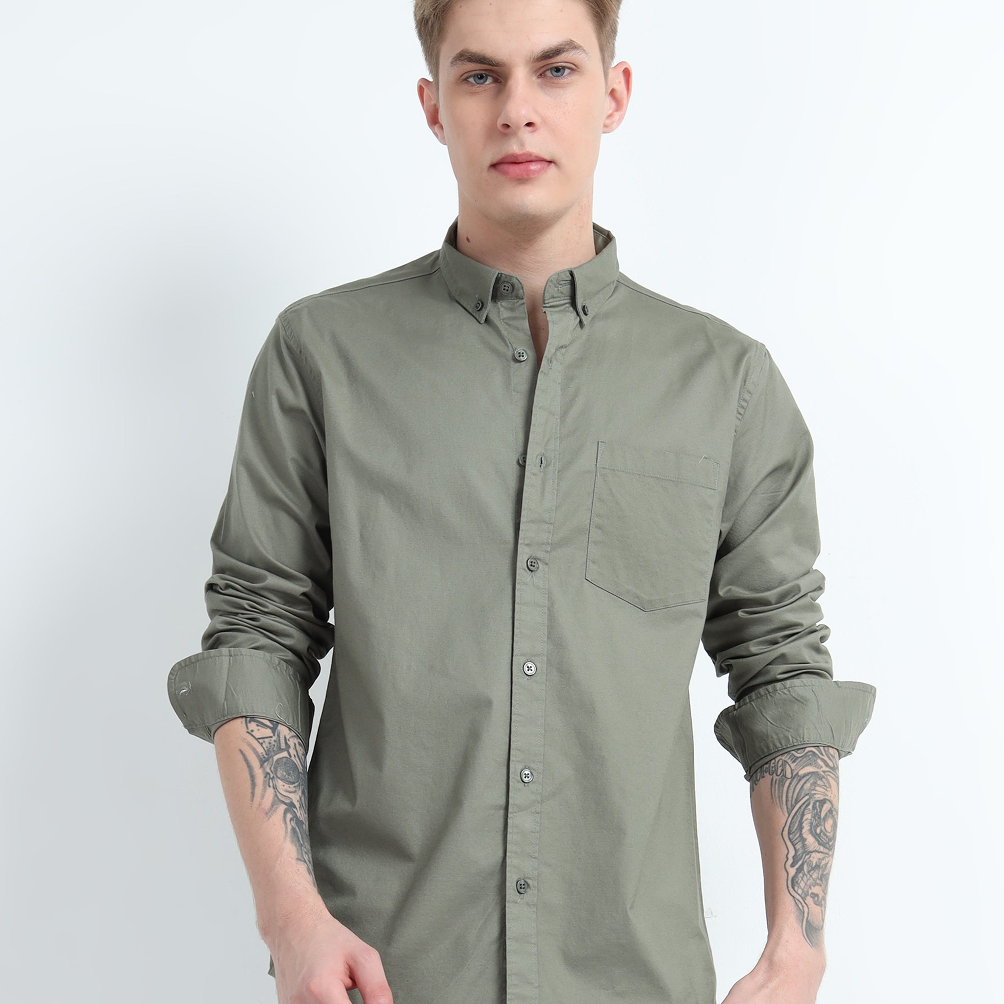 OXFORD PLAIN LYCRA  LIGHT GREEN SHIRT