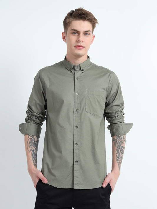 OXFORD PLAIN LYCRA  LIGHT GREEN SHIRT