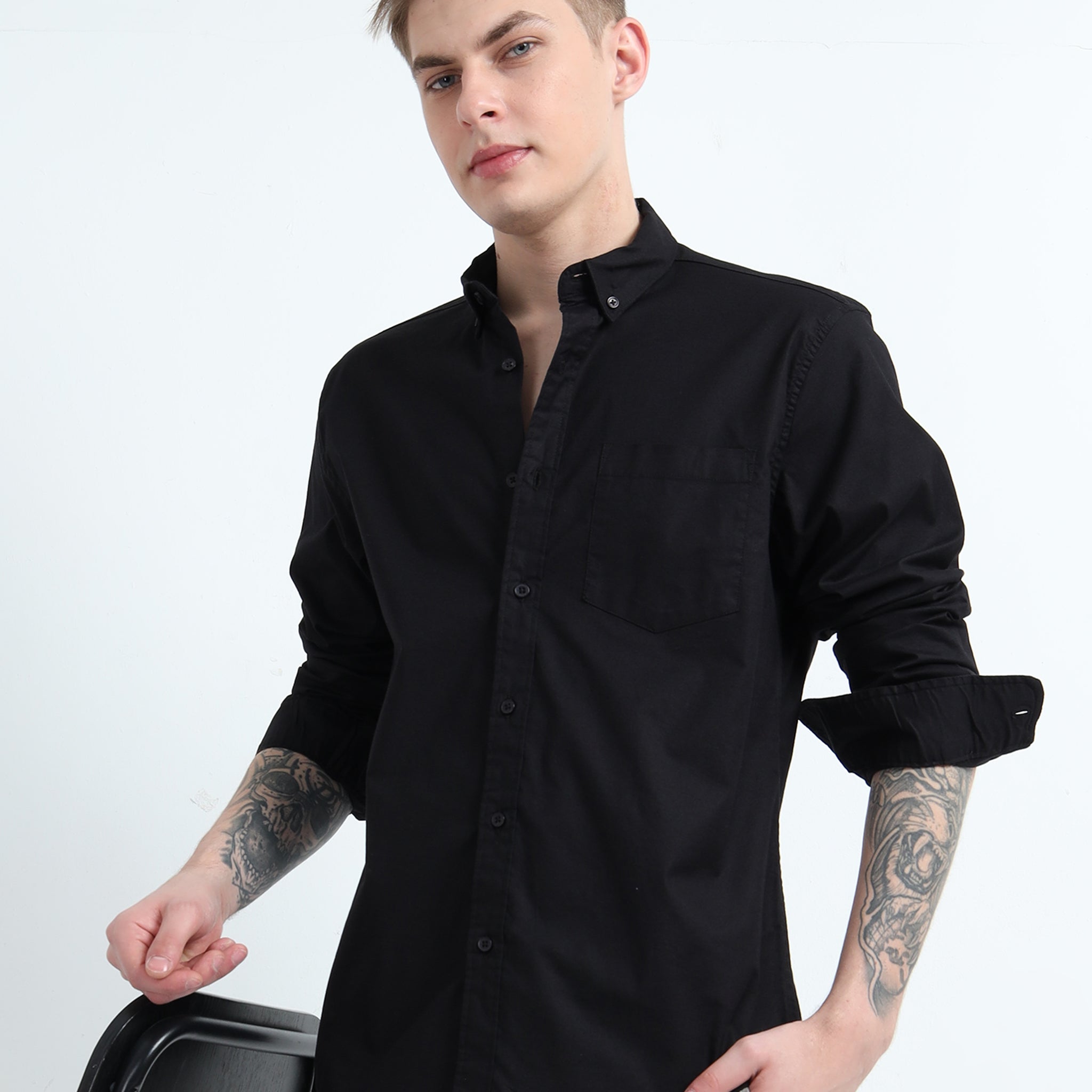 OXFORD LYCRA PLAIN FULL SLEEVE SHIRT