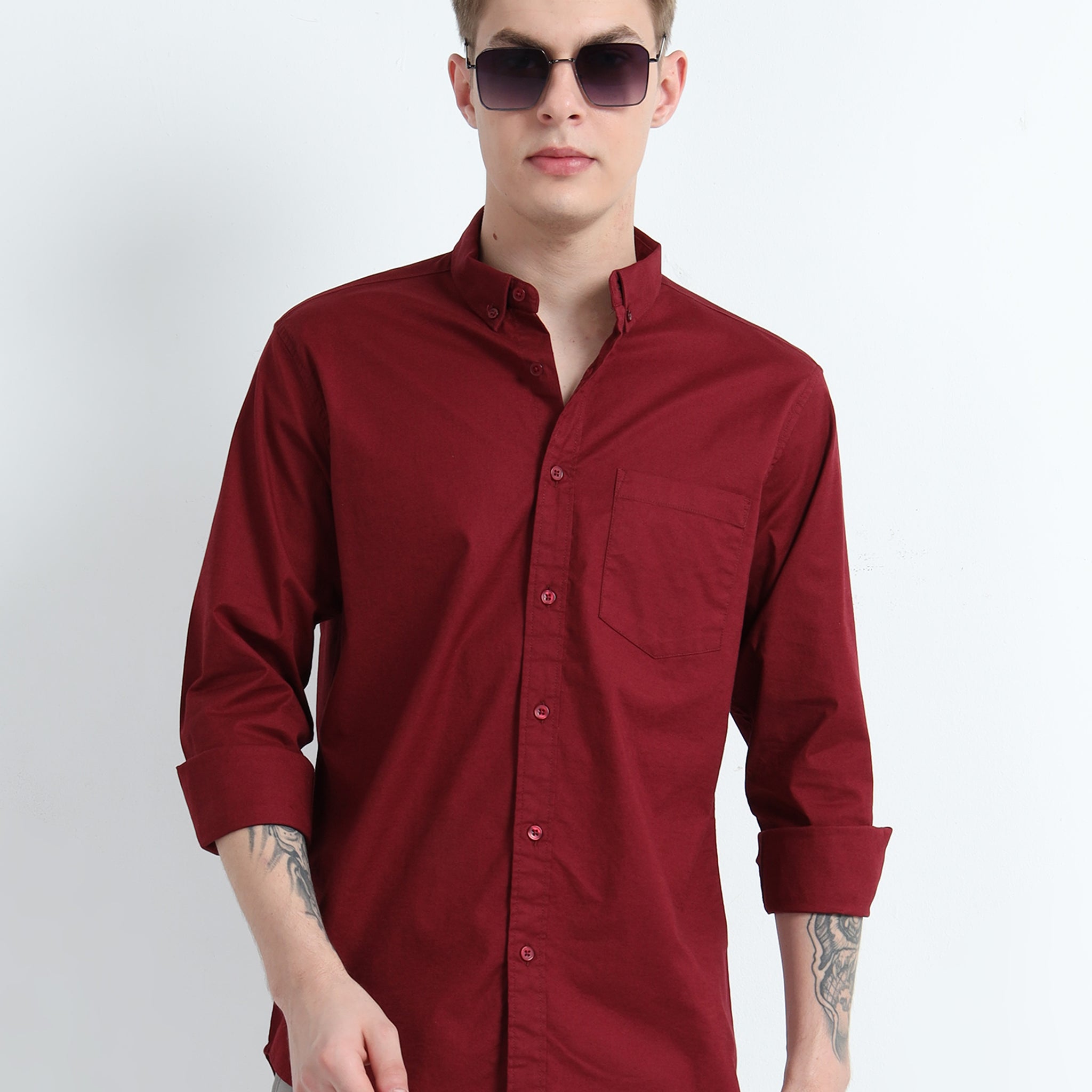 OXFORD LYCRA PLAIN FULL SLEEVE SHIRT