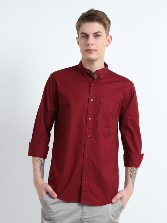 OXFORD LYCRA PLAIN FULL SLEEVE SHIRT