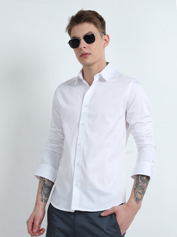 SATIN WHITE POCKETLESS SHIRT