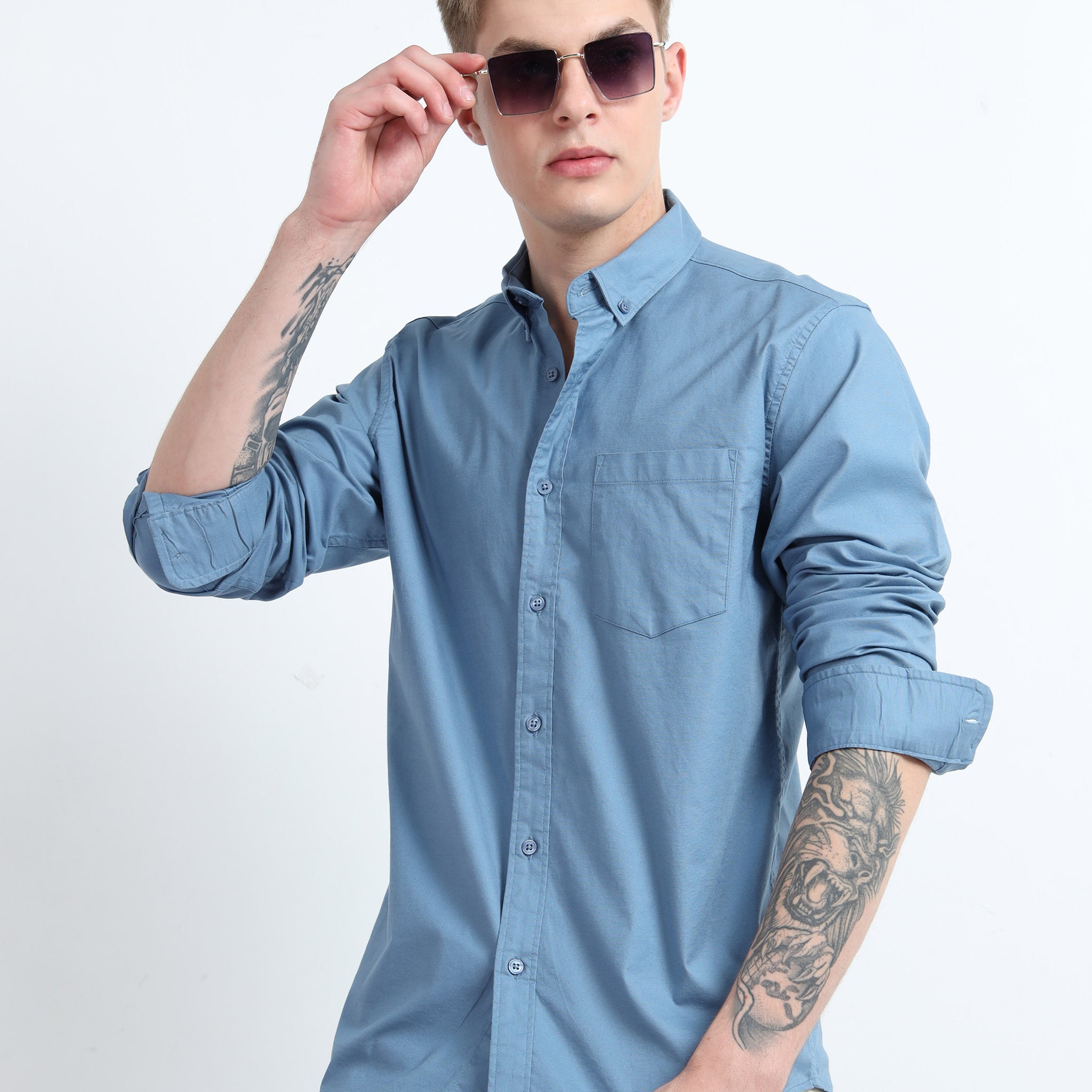 OXFORD PLAIN LYCRA AIRFORCE BLUE COLOUR SHIRT