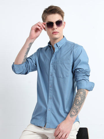 OXFORD PLAIN LYCRA AIRFORCE BLUE COLOUR SHIRT