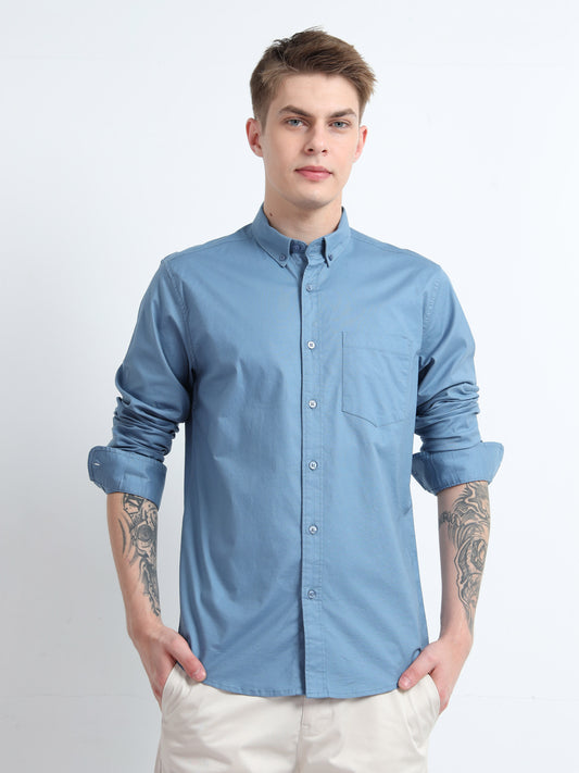 OXFORD PLAIN LYCRA AIRFORCE BLUE COLOUR SHIRT