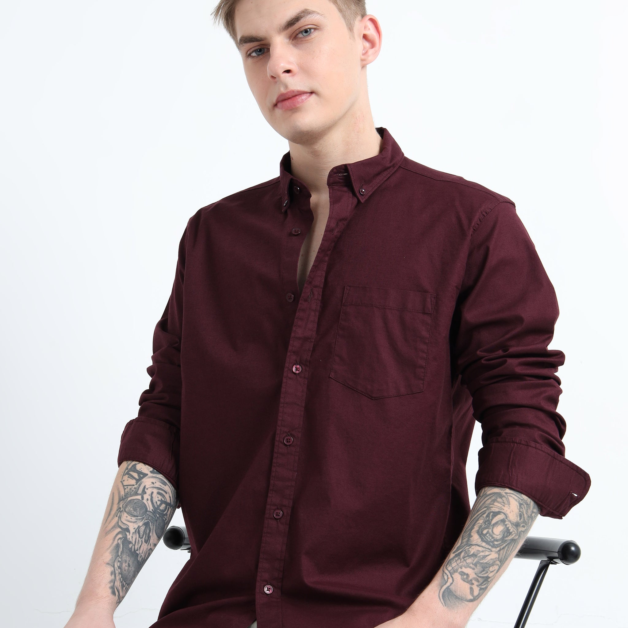 OXFORD PLAIN LYCRA MAROON COLOUR SHIRT