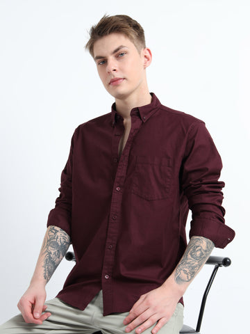 OXFORD PLAIN LYCRA MAROON COLOUR SHIRT