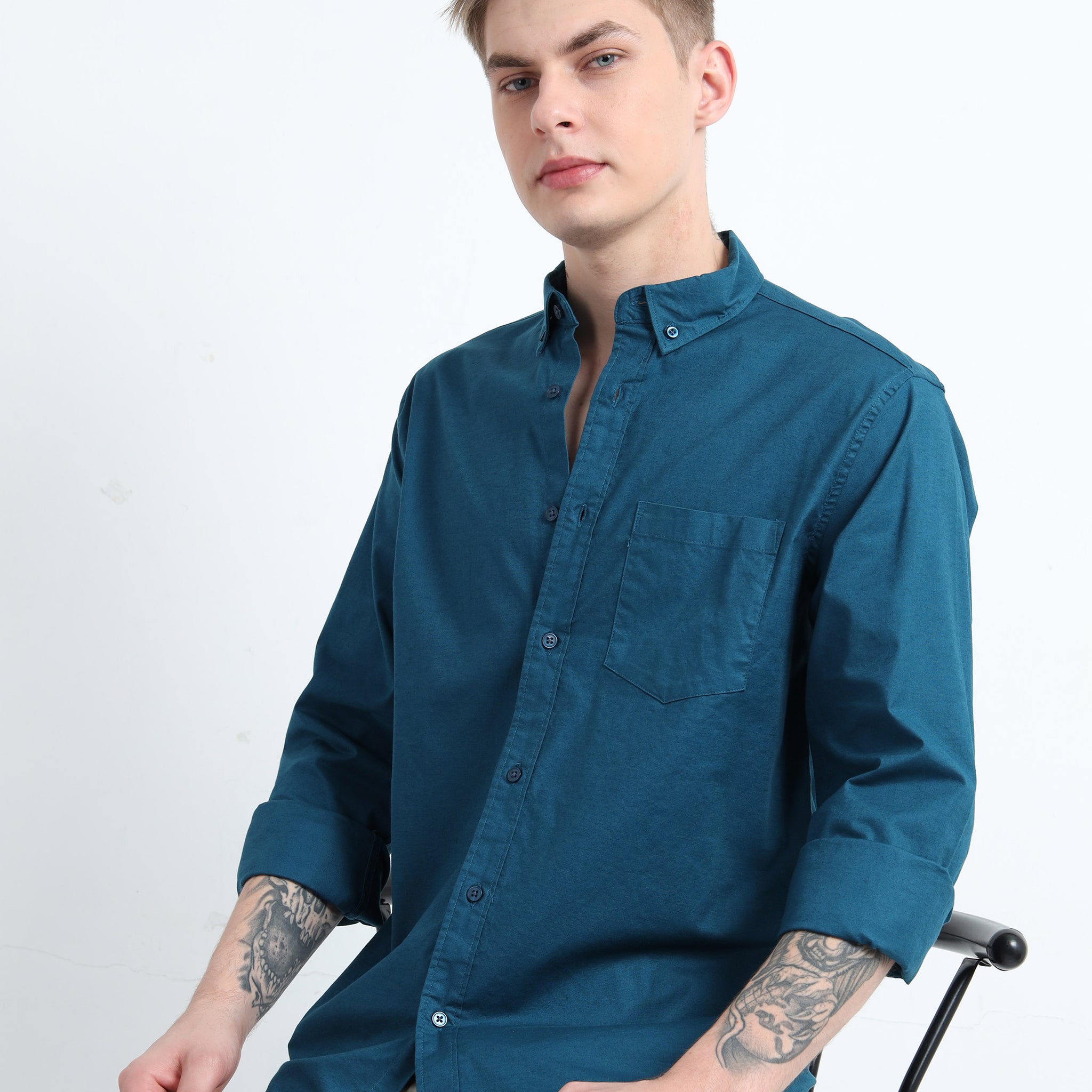 OXFORD PLAIN LYCRA PEACOCK COLOUR SHIRT