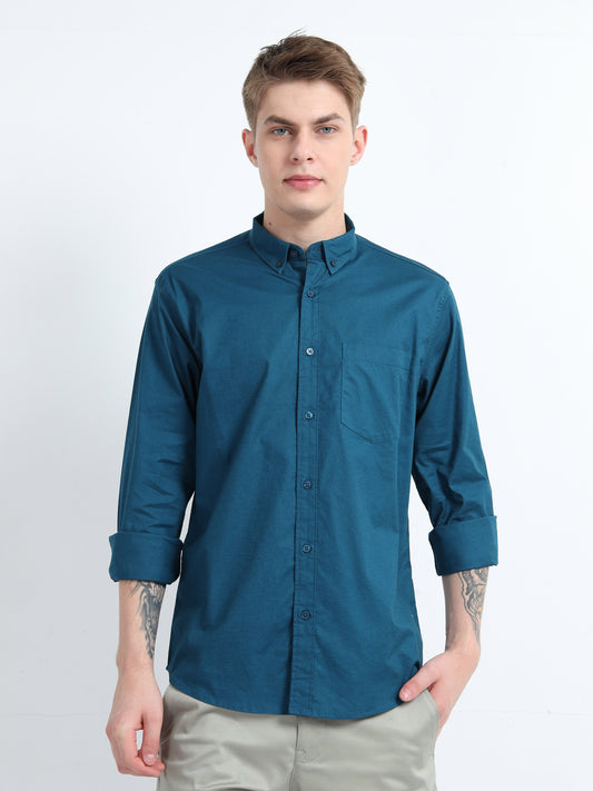 OXFORD PLAIN LYCRA PEACOCK COLOUR SHIRT