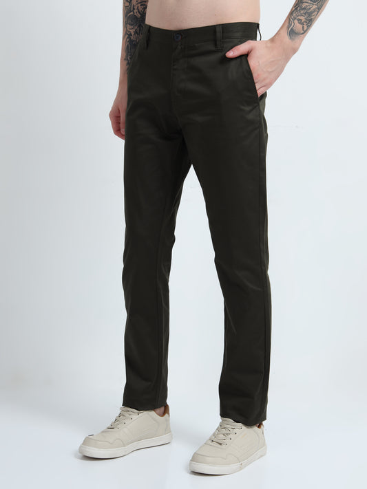 STRETCH OLIVE COLOUR COTTON PANT