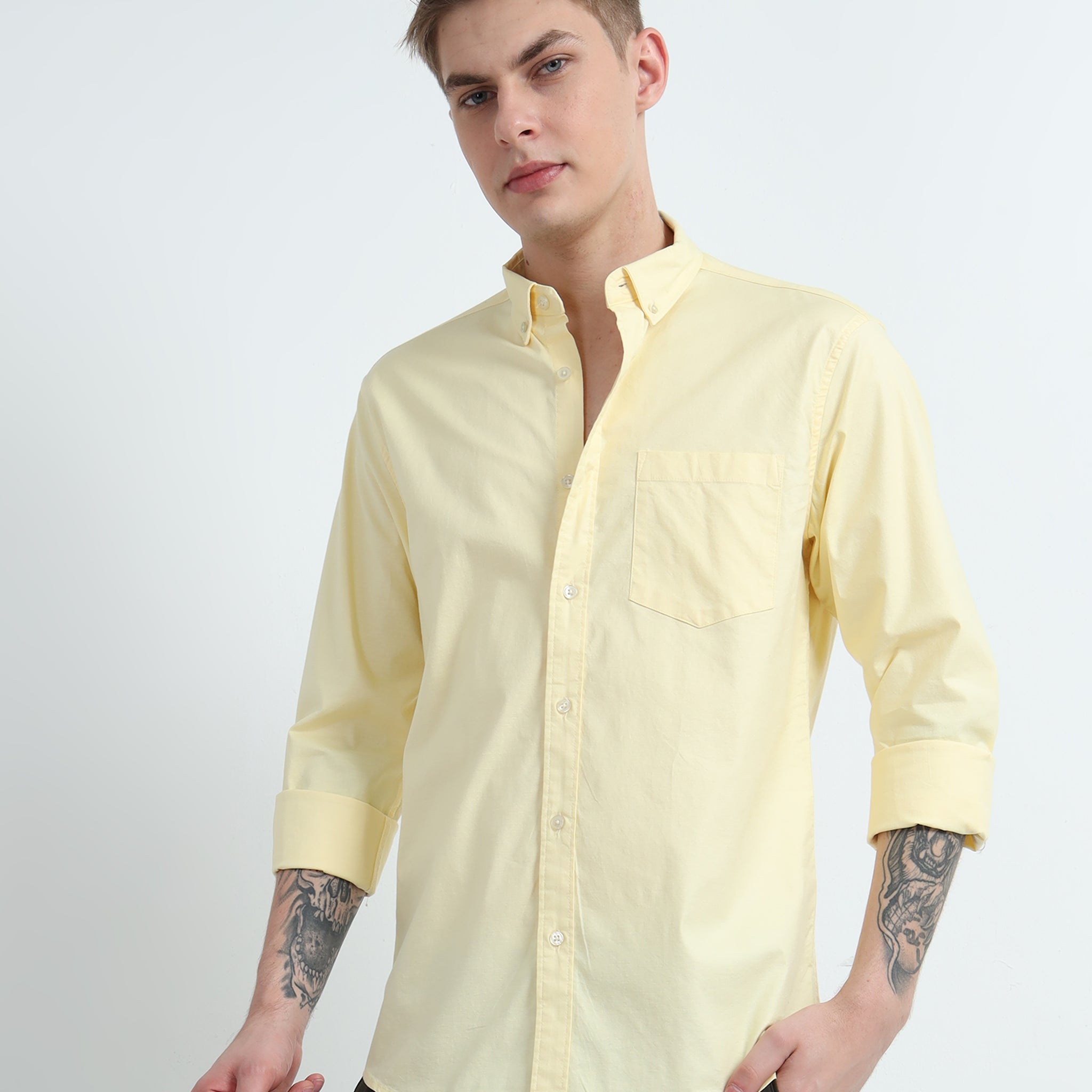 OXFORD PLAIN LYCRA YELLOW SHIRT