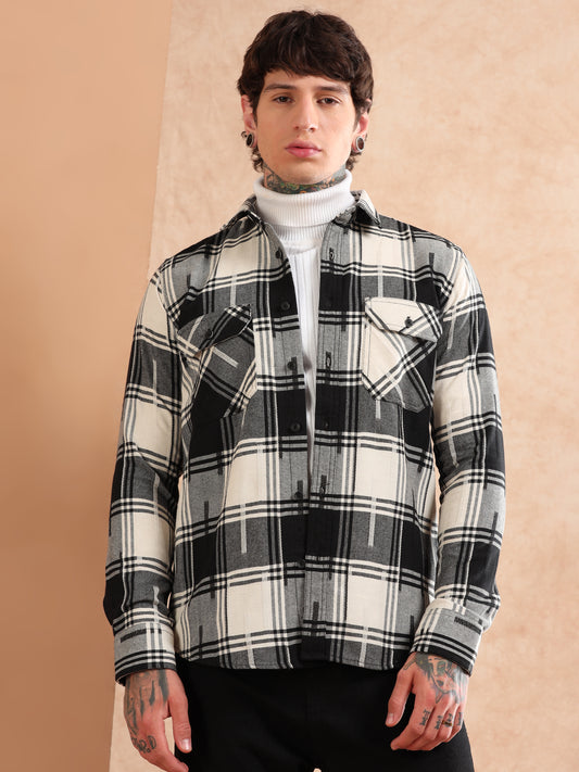 HEAVY COUNT DOBBY CHECKED BLACK SHIRT