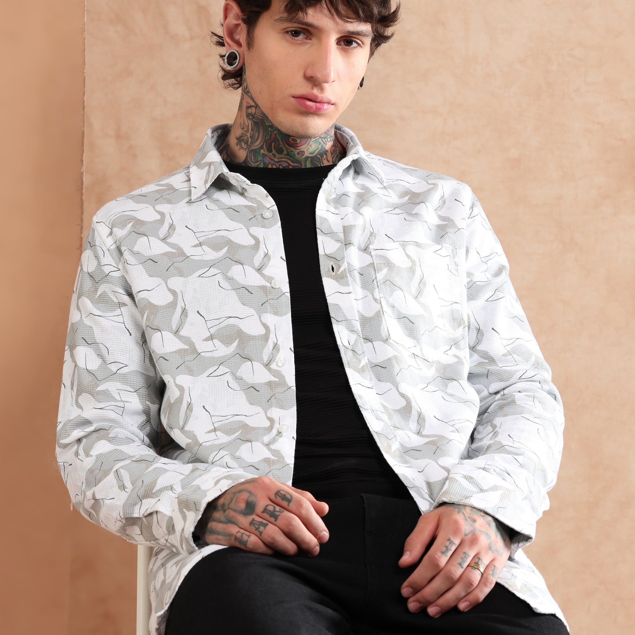IMPORTED DOBBY PRINTED GREY SHIRT