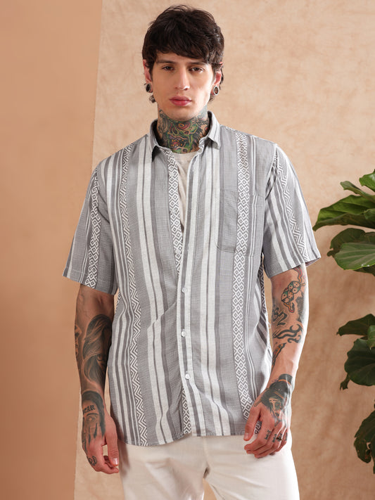 PREMIUM RAYON GREY PRINTED SHIRT