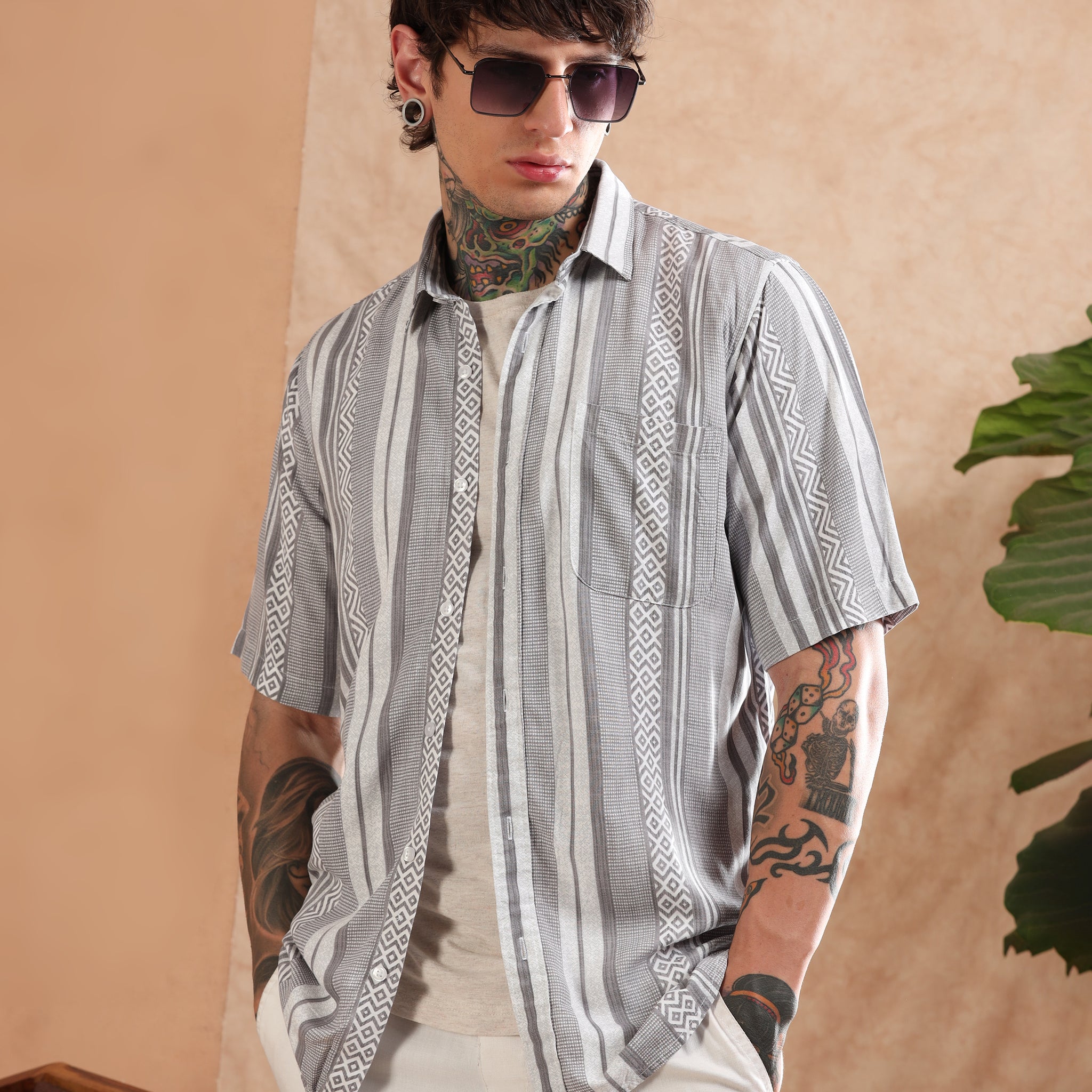 PREMIUM RAYON GREY PRINTED SHIRT