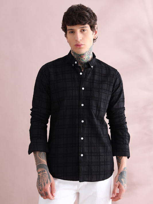 IMPORTED SELF EMBROIDERED CHECKED SHIRT