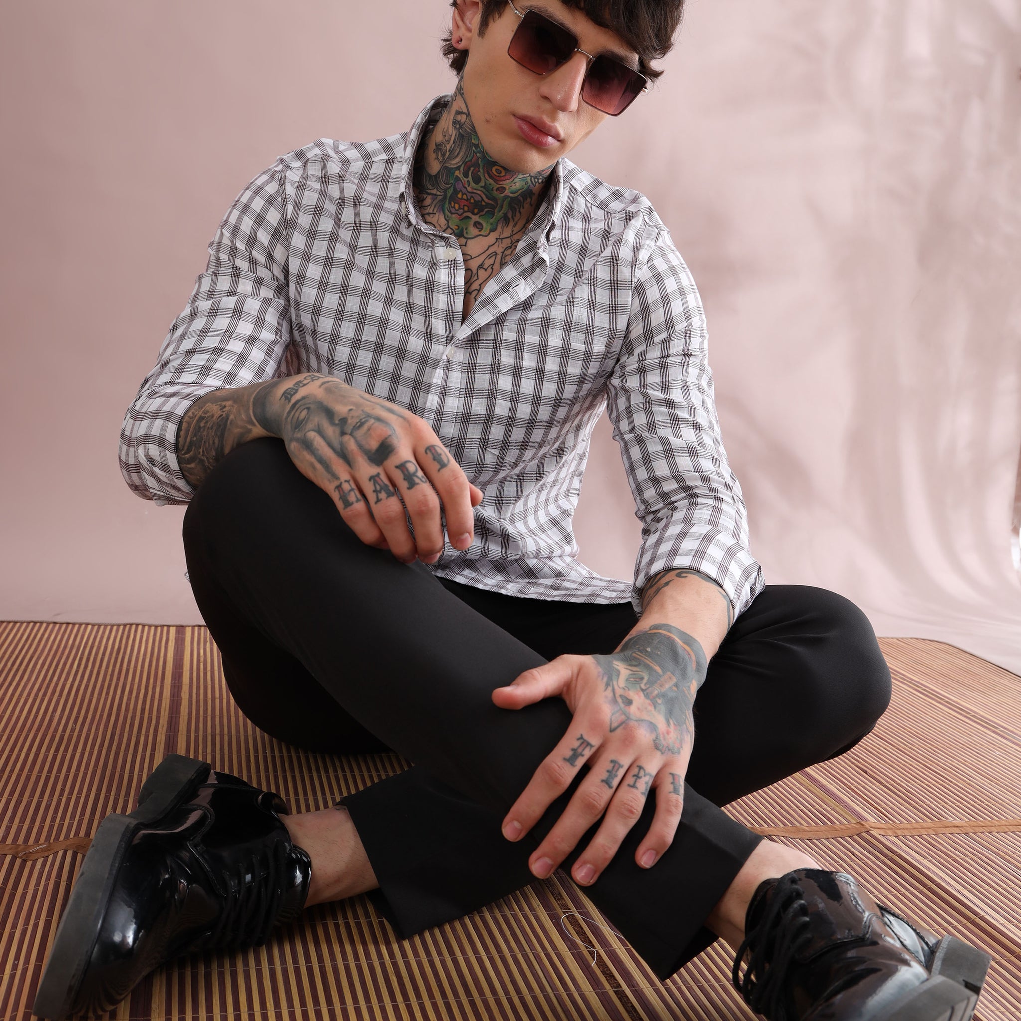 MAROON COTTON LINEN CHECKED SHIRT