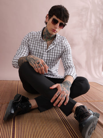 MAROON COTTON LINEN CHECKED SHIRT