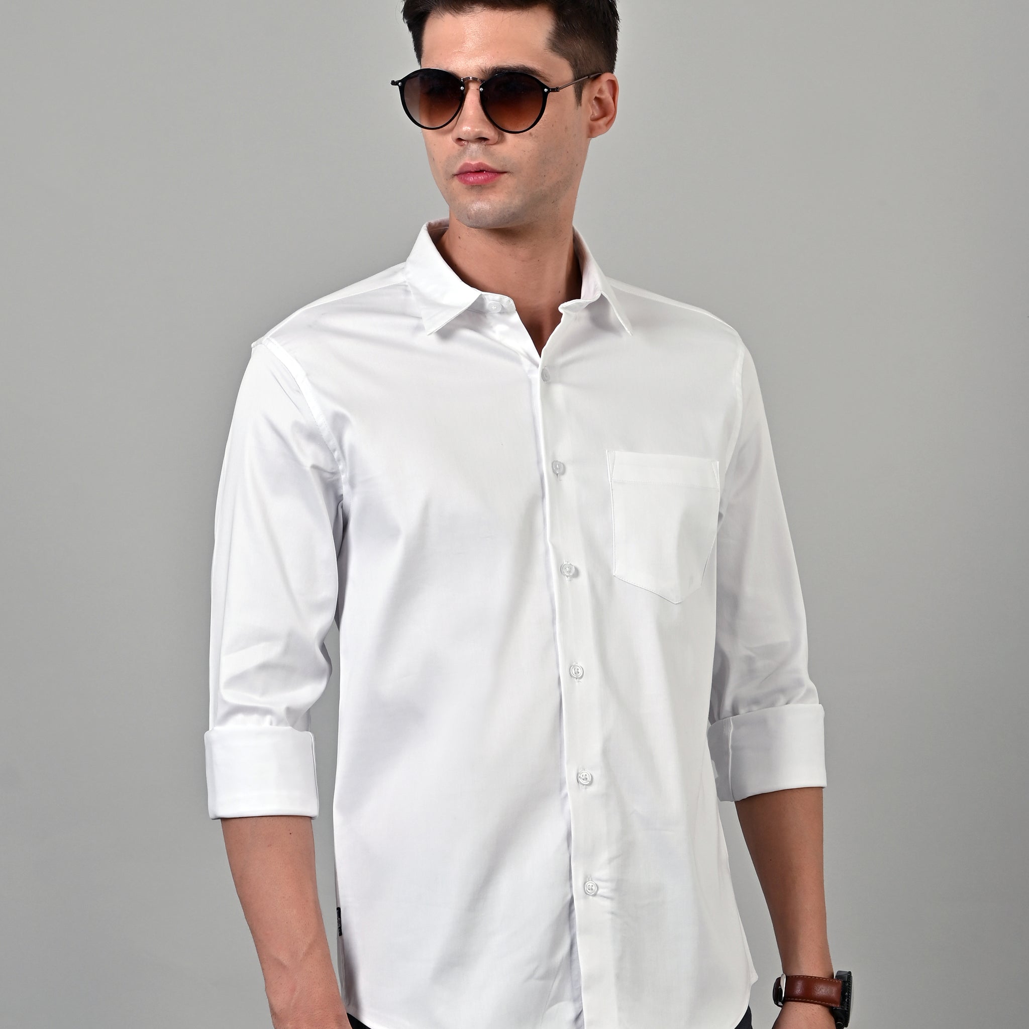 Satin Plain White Shirt