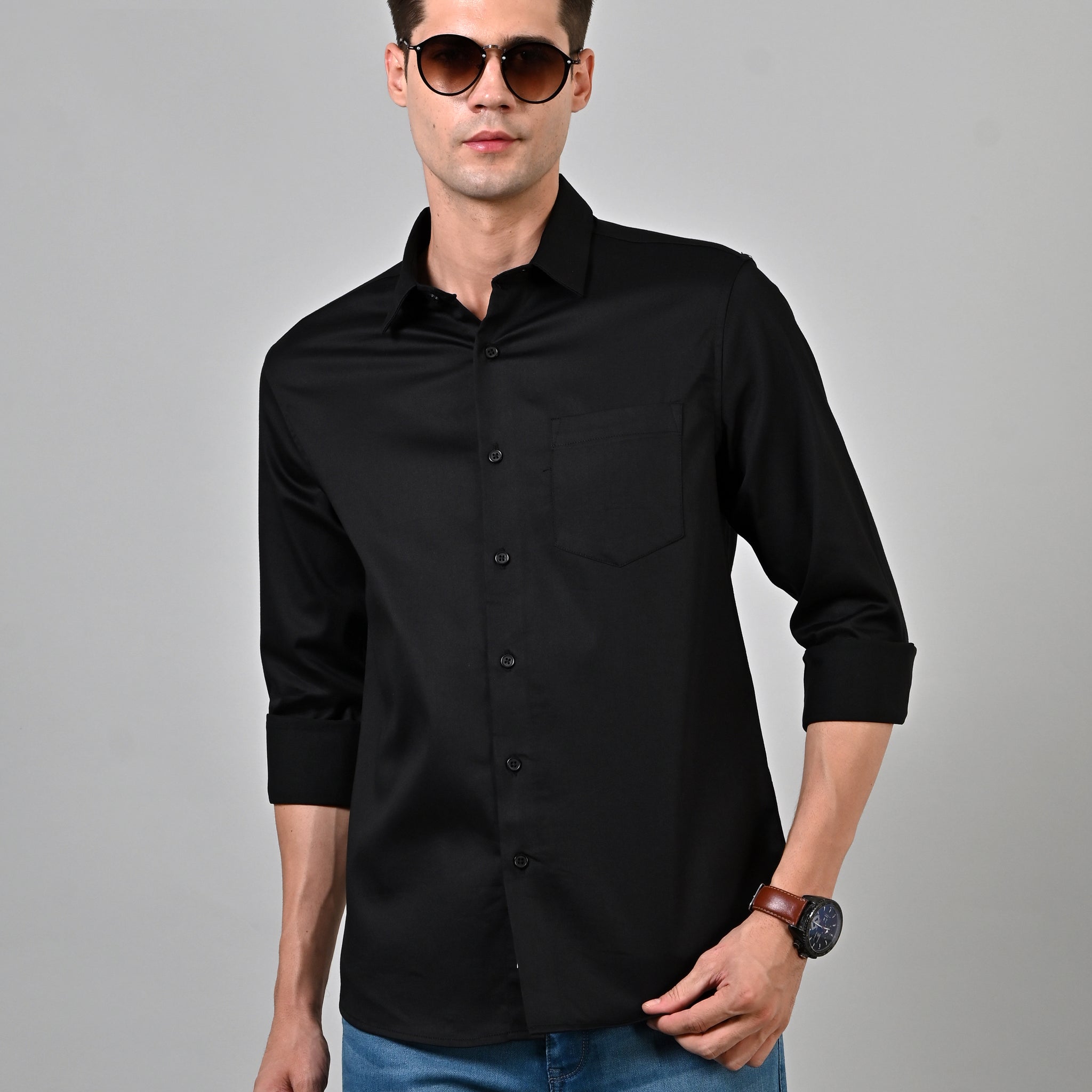 Satin Plain Black Shirt