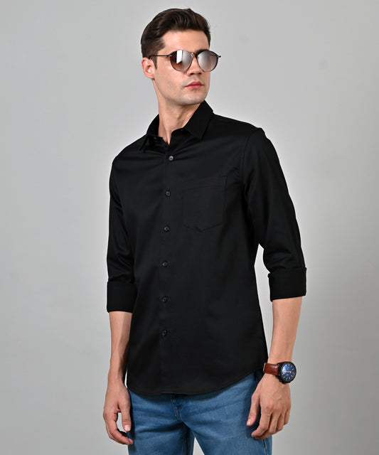 Satin Plain Black Shirt