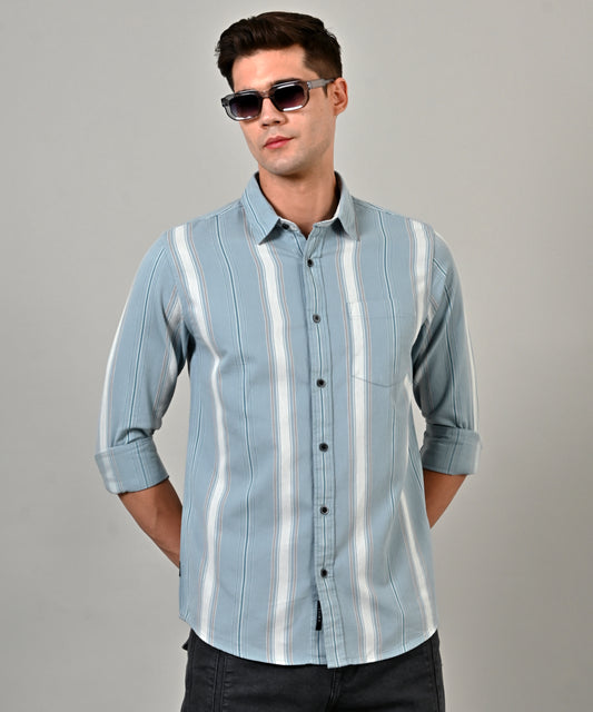 Sky Blue Cord Striped Shirt
