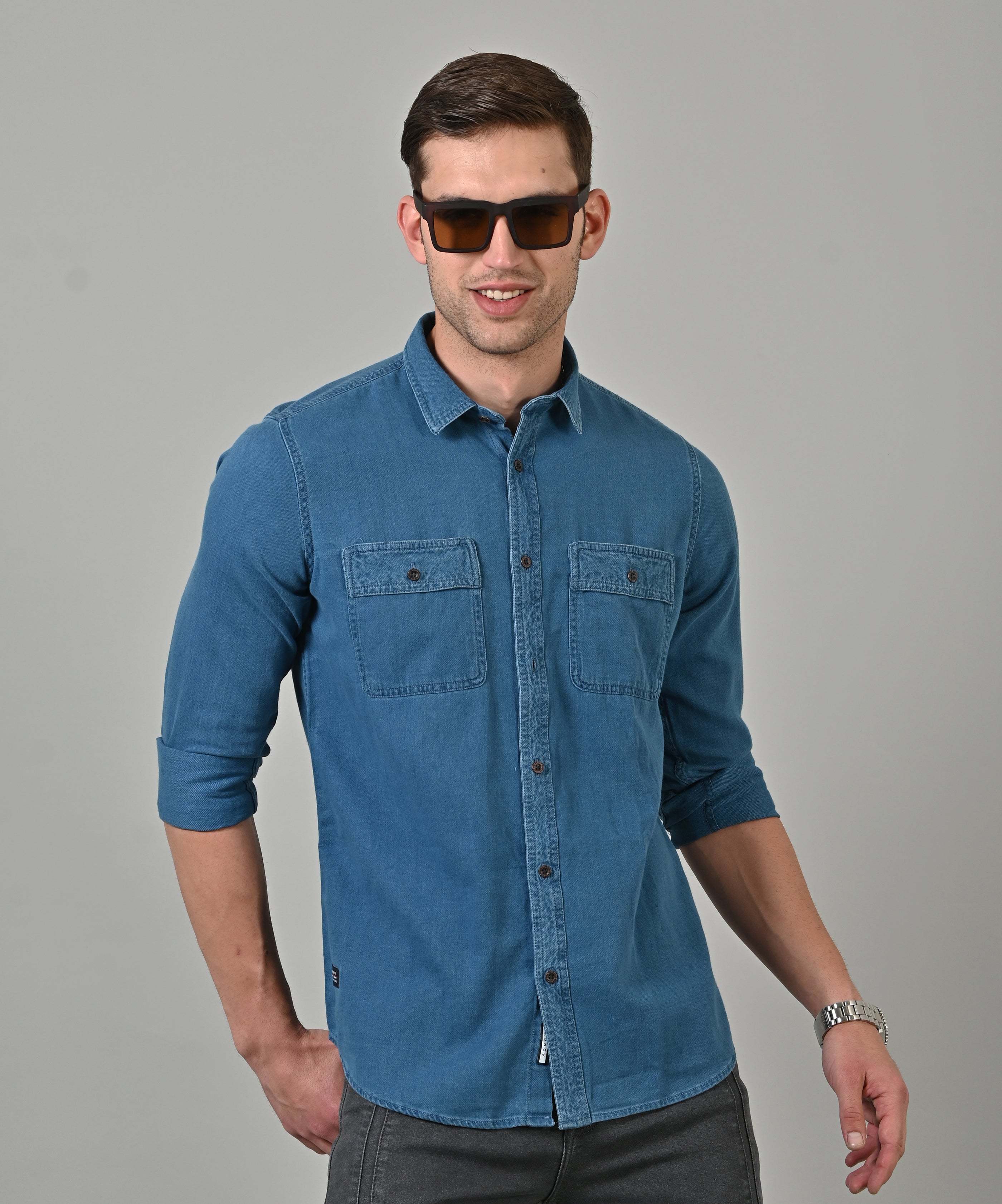 FRAME Double Pocket Button Down Shirt in Blue | Lyst
