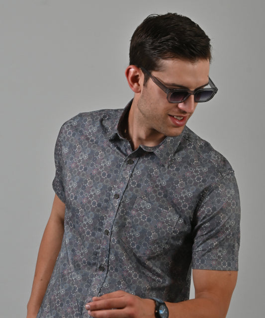 Multicolored Cord Digital Half Sleeve Printed Shirt