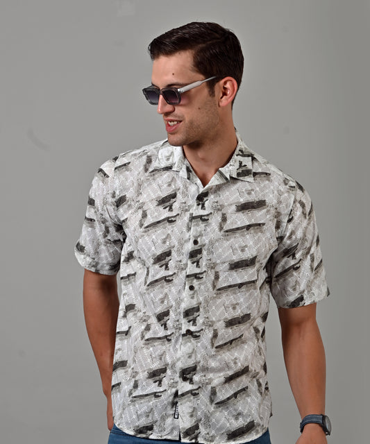 Hakoba Half Sleeve White Printed Shirt