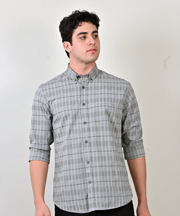 Grey Crushed Checkered Shirt