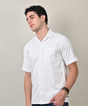 Dobby Plain Half Sleeve White Shirt