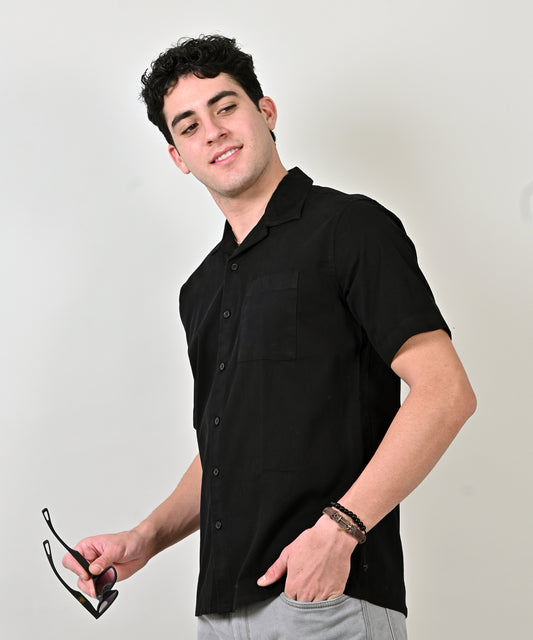 Dobby Plain Half Sleeve Black Shirt