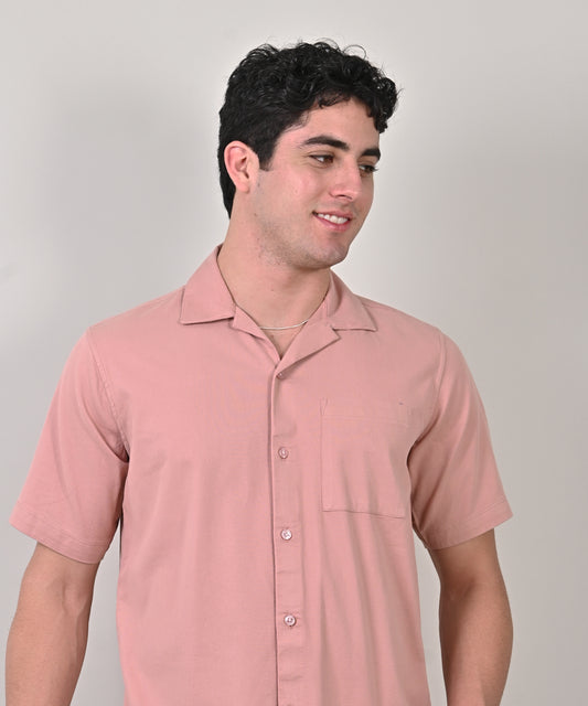 Dobby Plain Half Sleeve Peach Shirt
