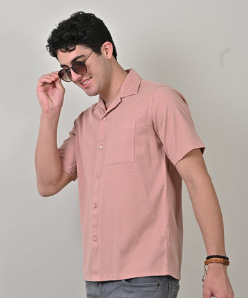 Dobby Plain Half Sleeve Peach Shirt
