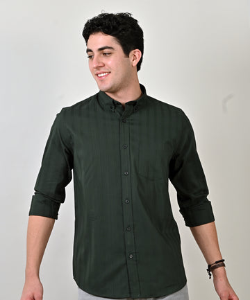 Self Striped Green Partywear Shirt
