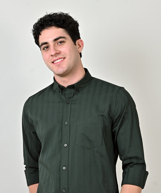 Self Striped Green Partywear Shirt