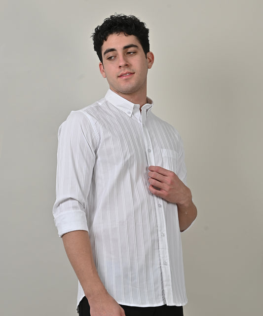 Self Striped White Partywear Shirt