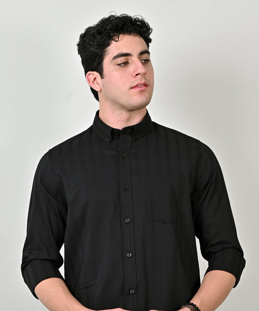Self Striped Black Partywear Shirt