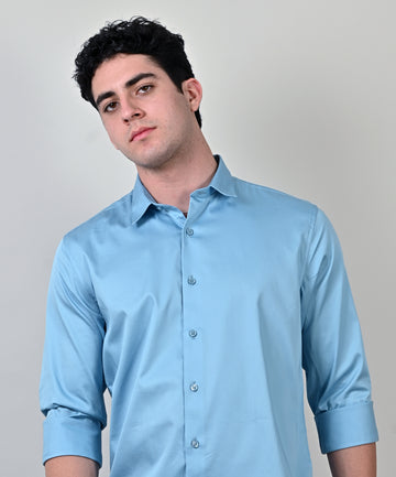 Satin Plain Party wear Lt Blue Shirt