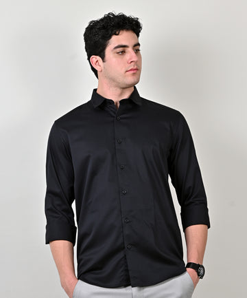 Satin Plain Party wear Black Shirt
